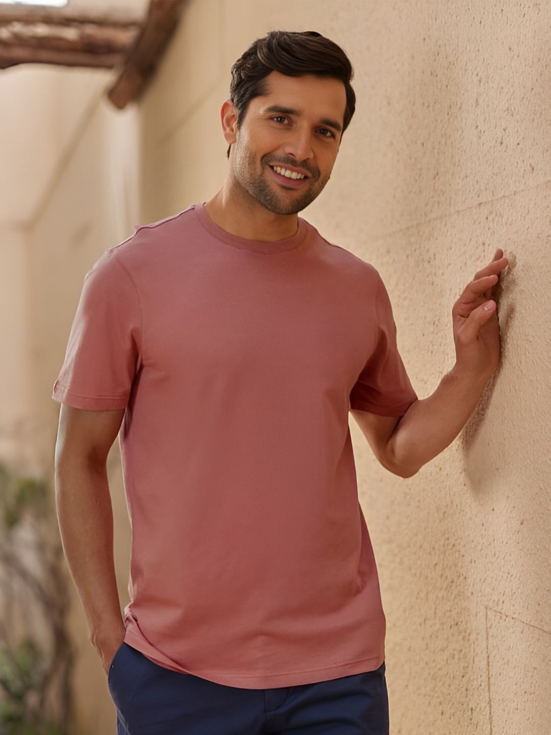 Pastel Pink Plain Round Neck T-Shirt