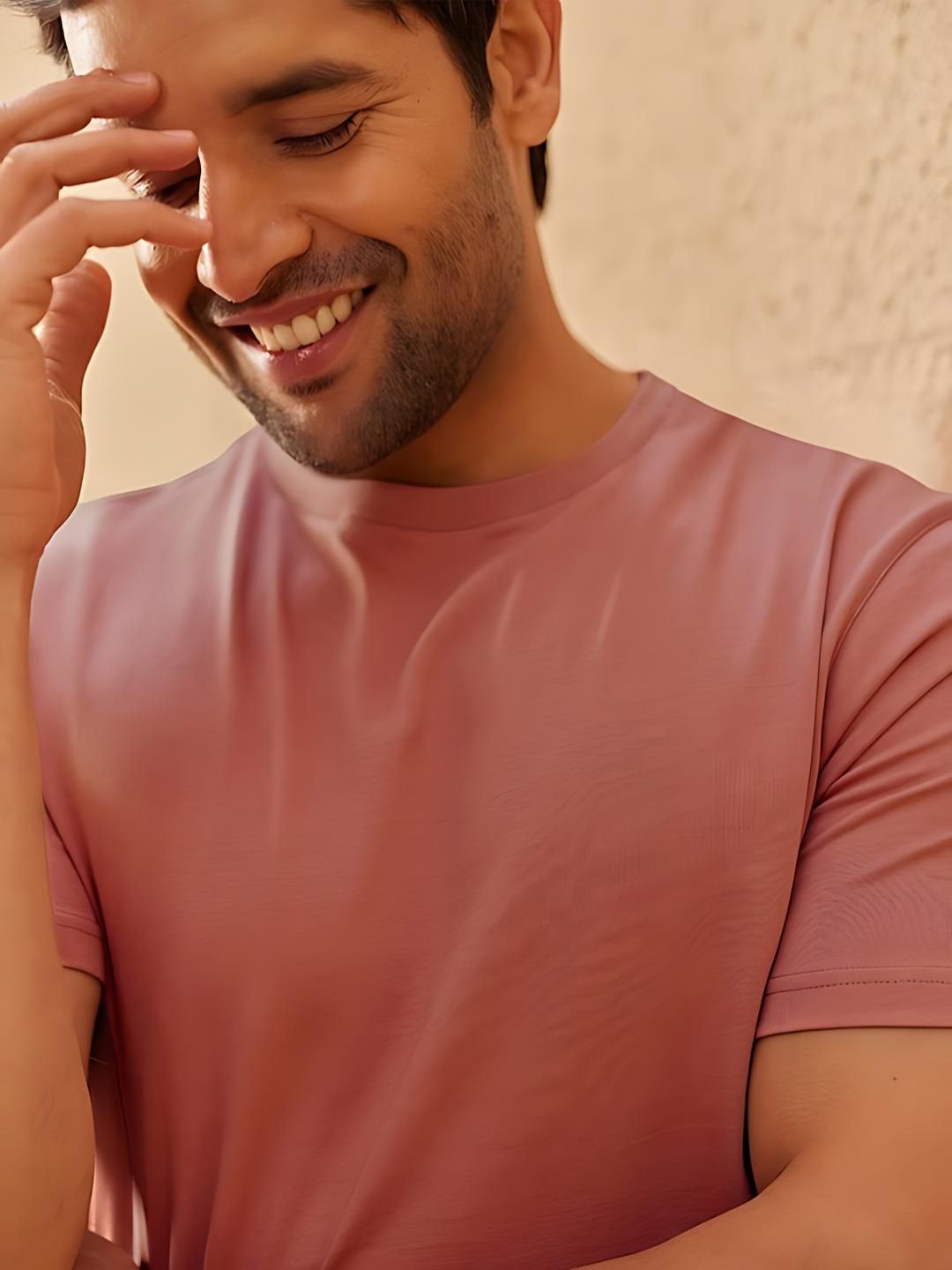 Pastel Pink Plain Round Neck T-Shirt