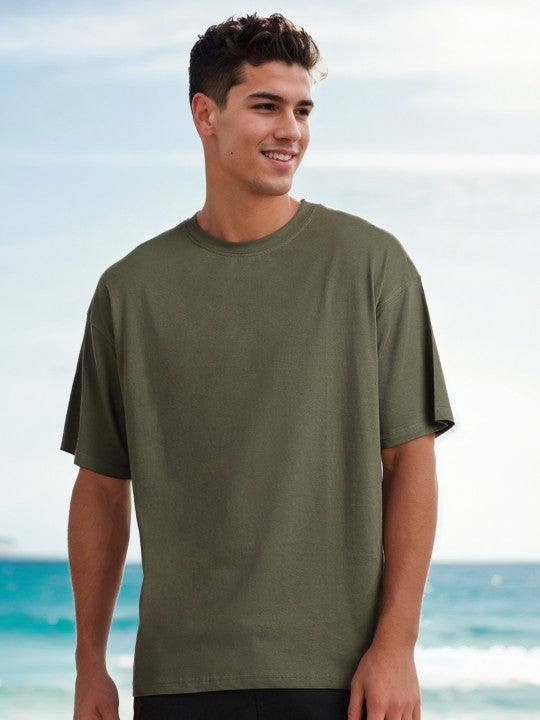 Olive Plain Oversized T-Shirt For Men