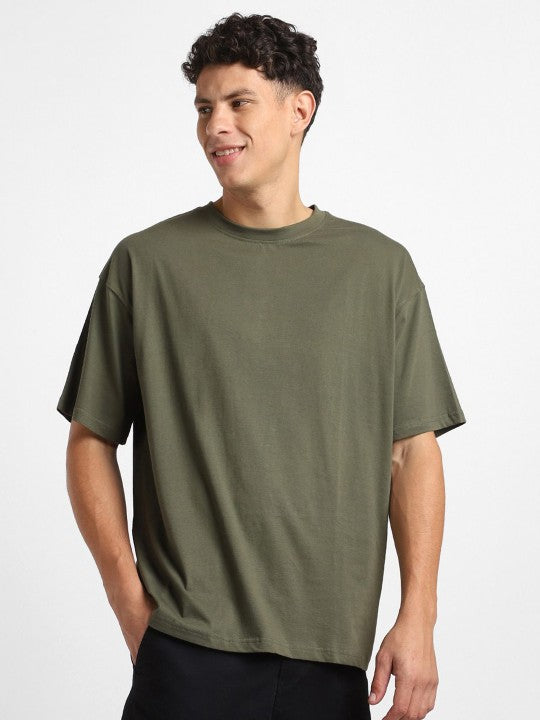 Olive Plain Oversized T-Shirt For Men