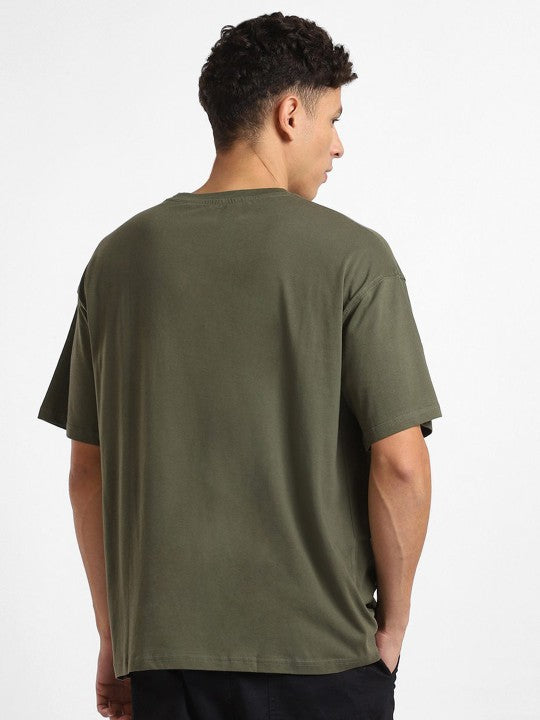 Olive Plain Oversized T-Shirt For Men