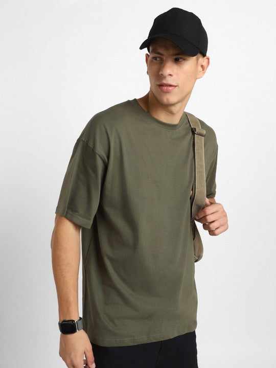 Olive Plain Oversized T-Shirt For Men