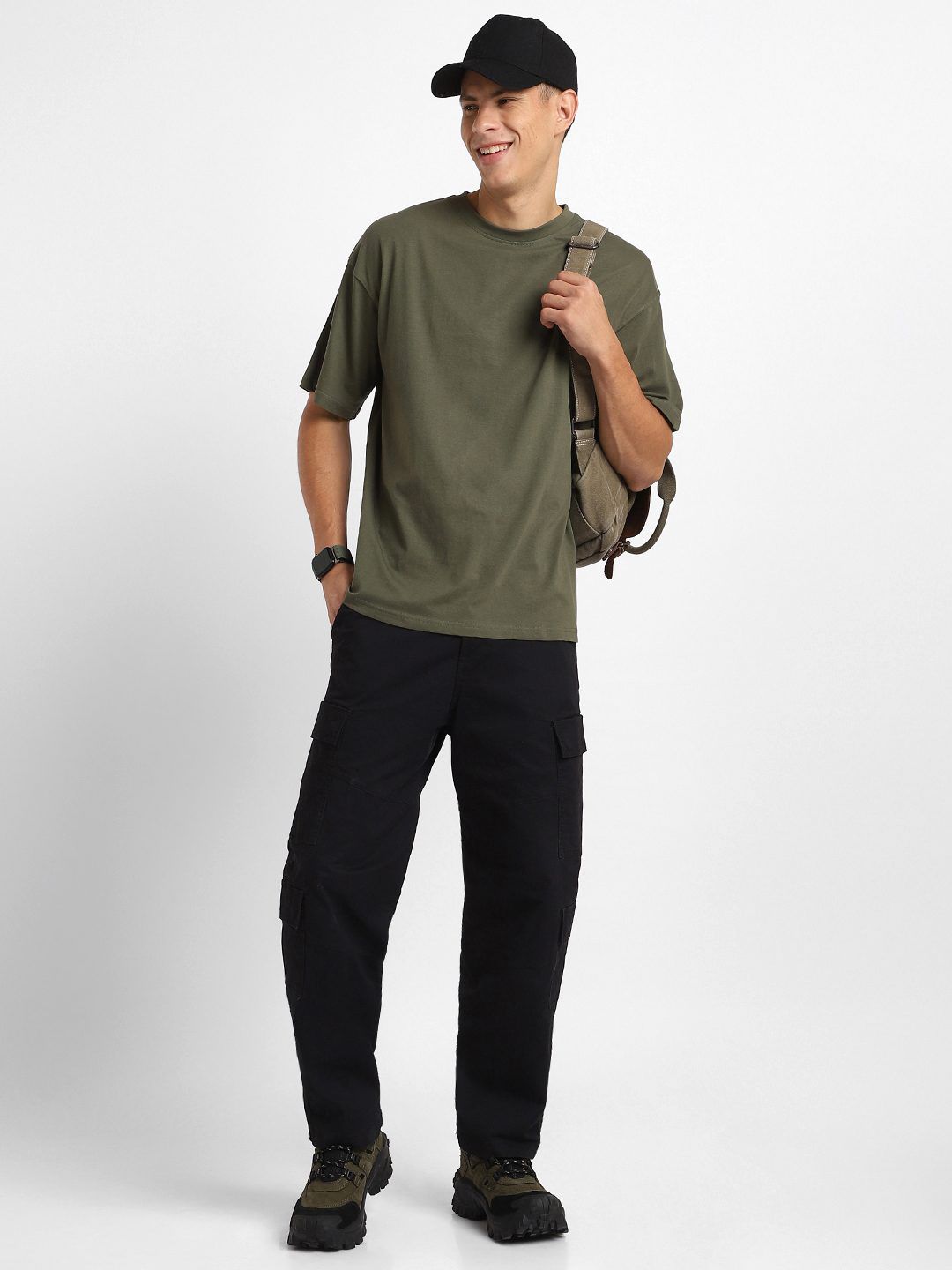 Olive Plain Oversized T-Shirt For Men