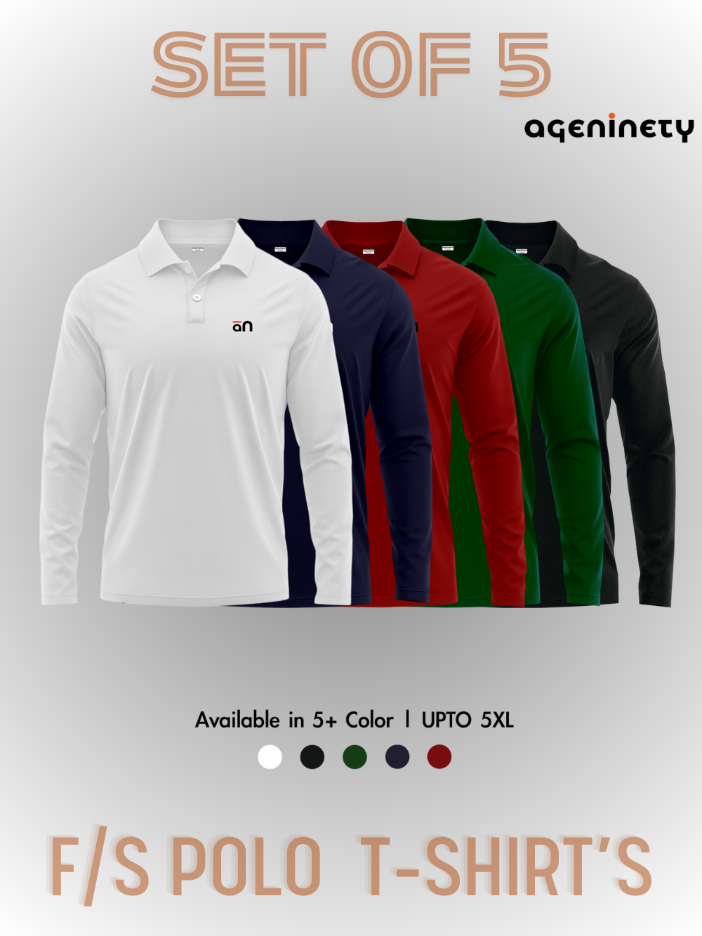 Pack of 5- Full Sleeve Polo T-shirt