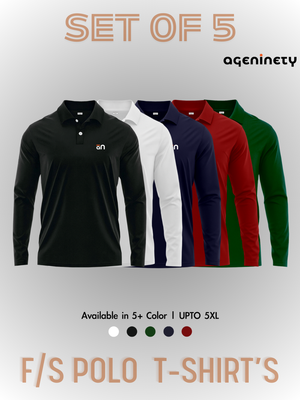 Pack of 5- Full Sleeve Polo T-shirt