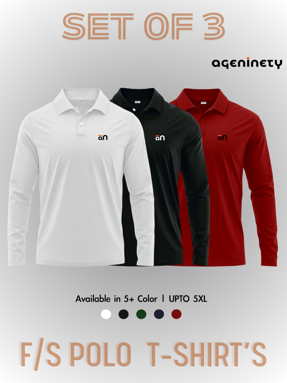 Pack of 3- Full Sleeve Polo T-shirt