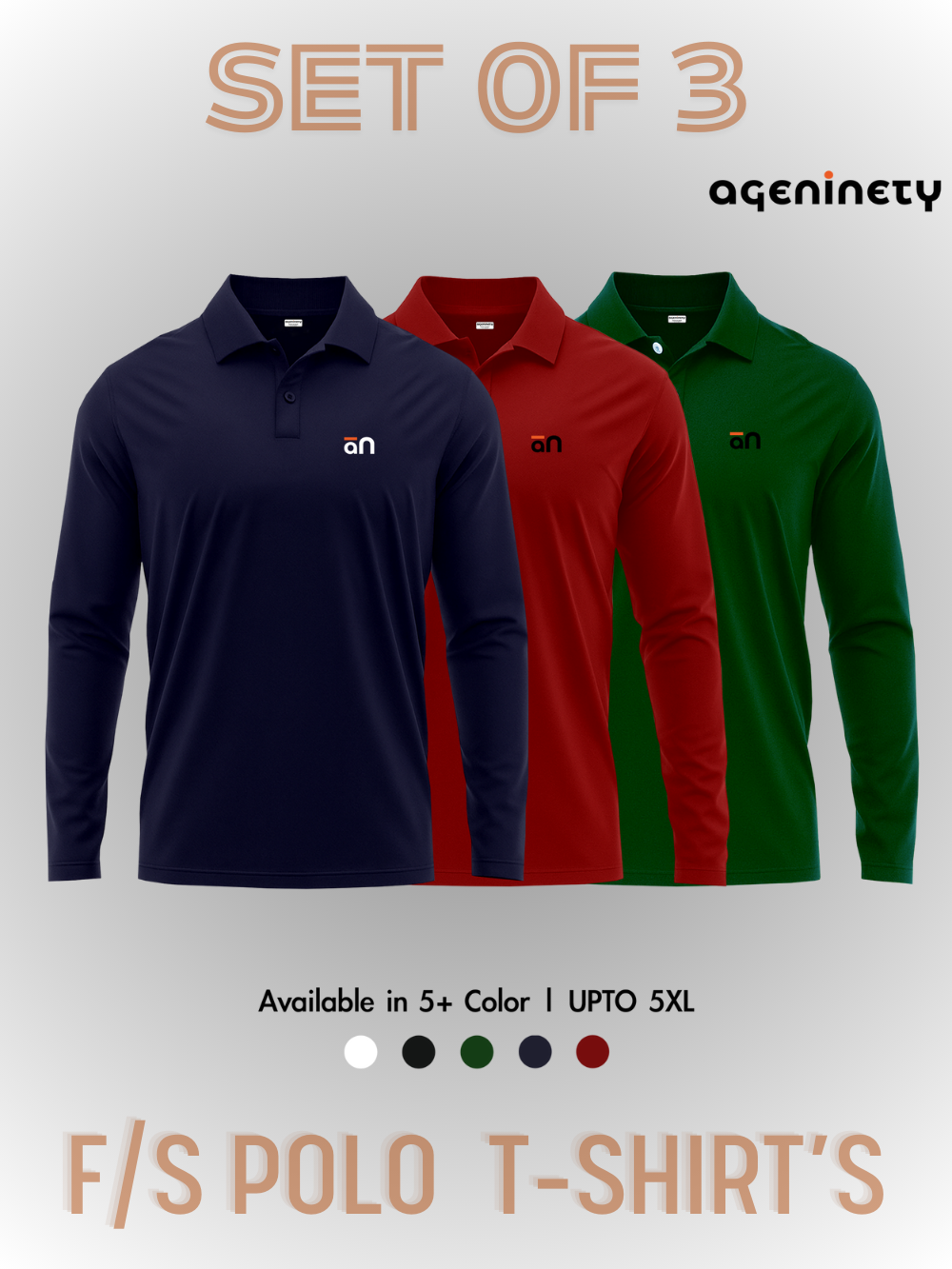 Pack of 3- Full Sleeve Polo T-shirt