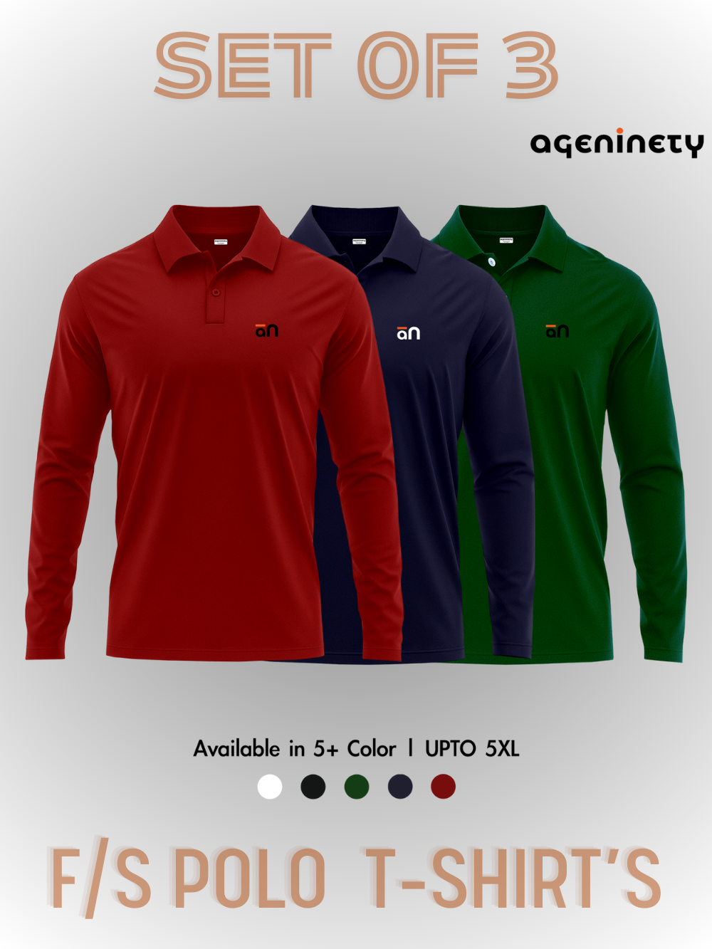 Pack of 3- Full Sleeve Polo T-shirt