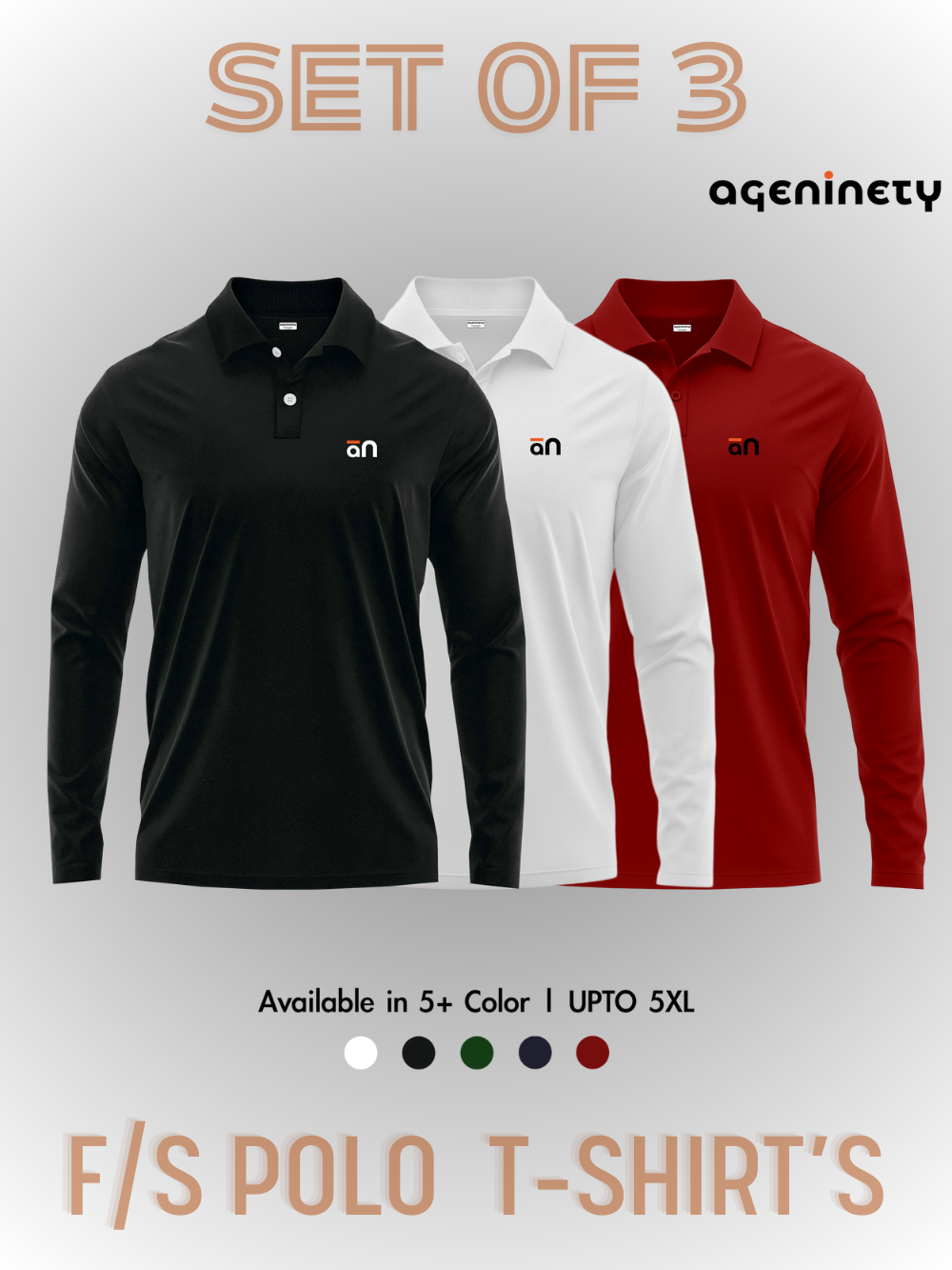 Pack of 3- Full Sleeve Polo T-shirt