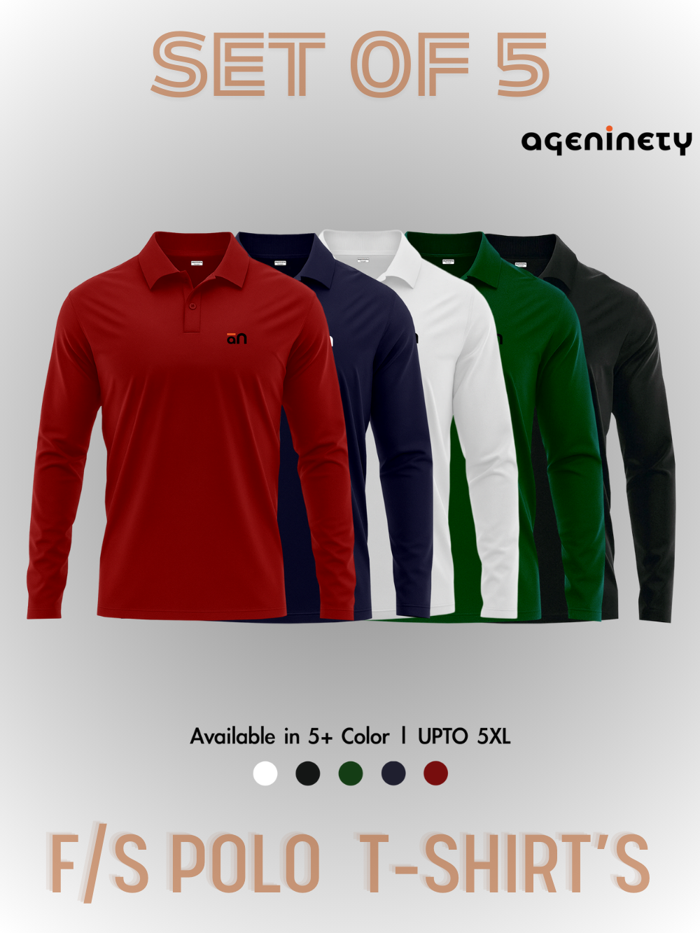 Pack of 5- Full Sleeve Polo T-shirt