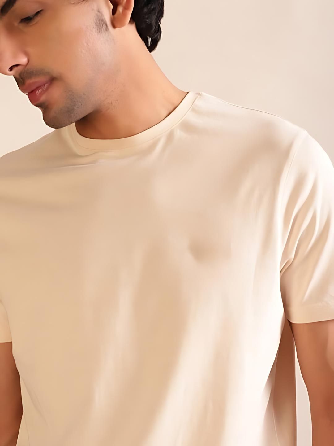 Beige Plain Round Neck T-Shirt