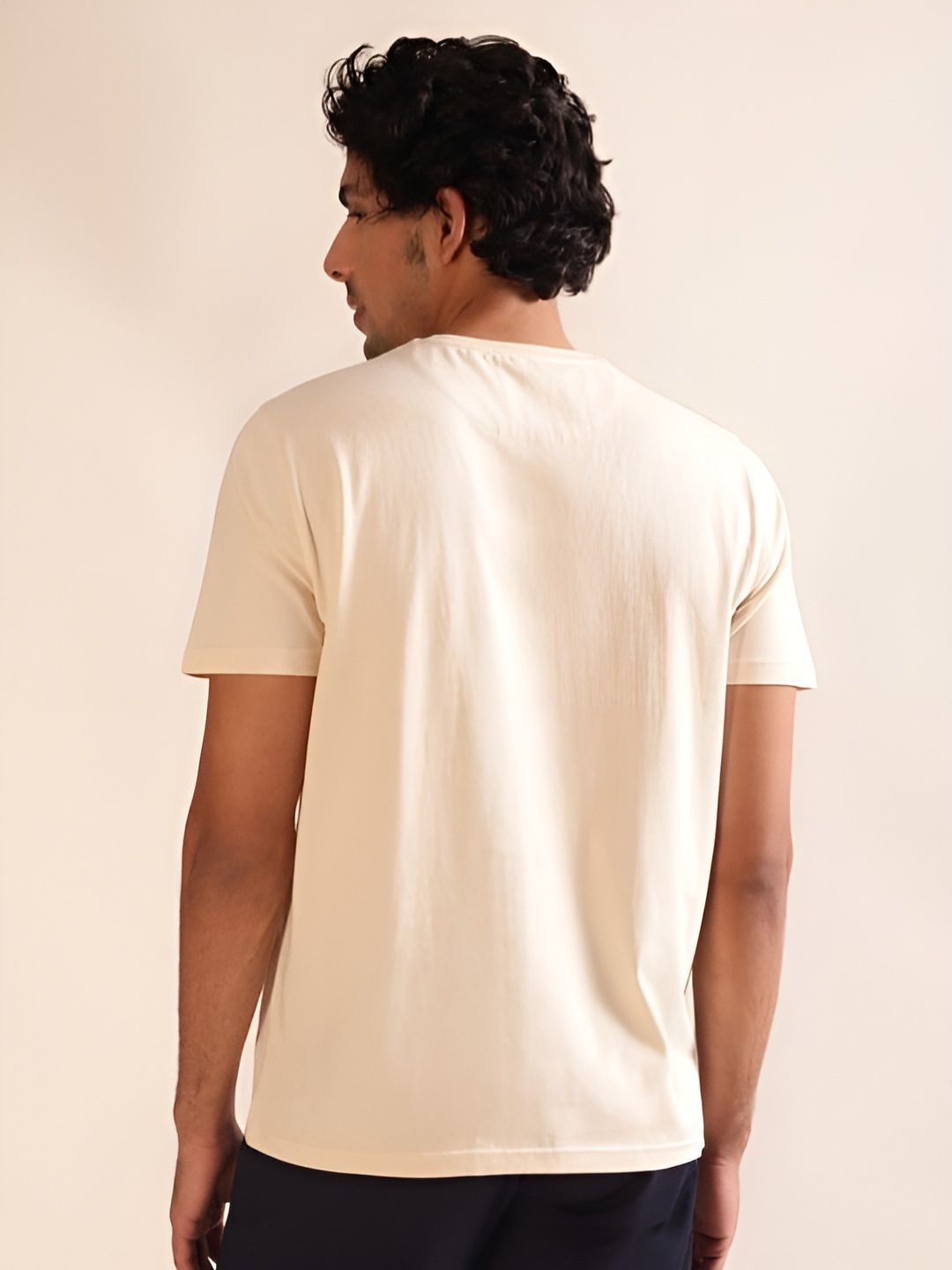 Beige Plain Round Neck T-Shirt