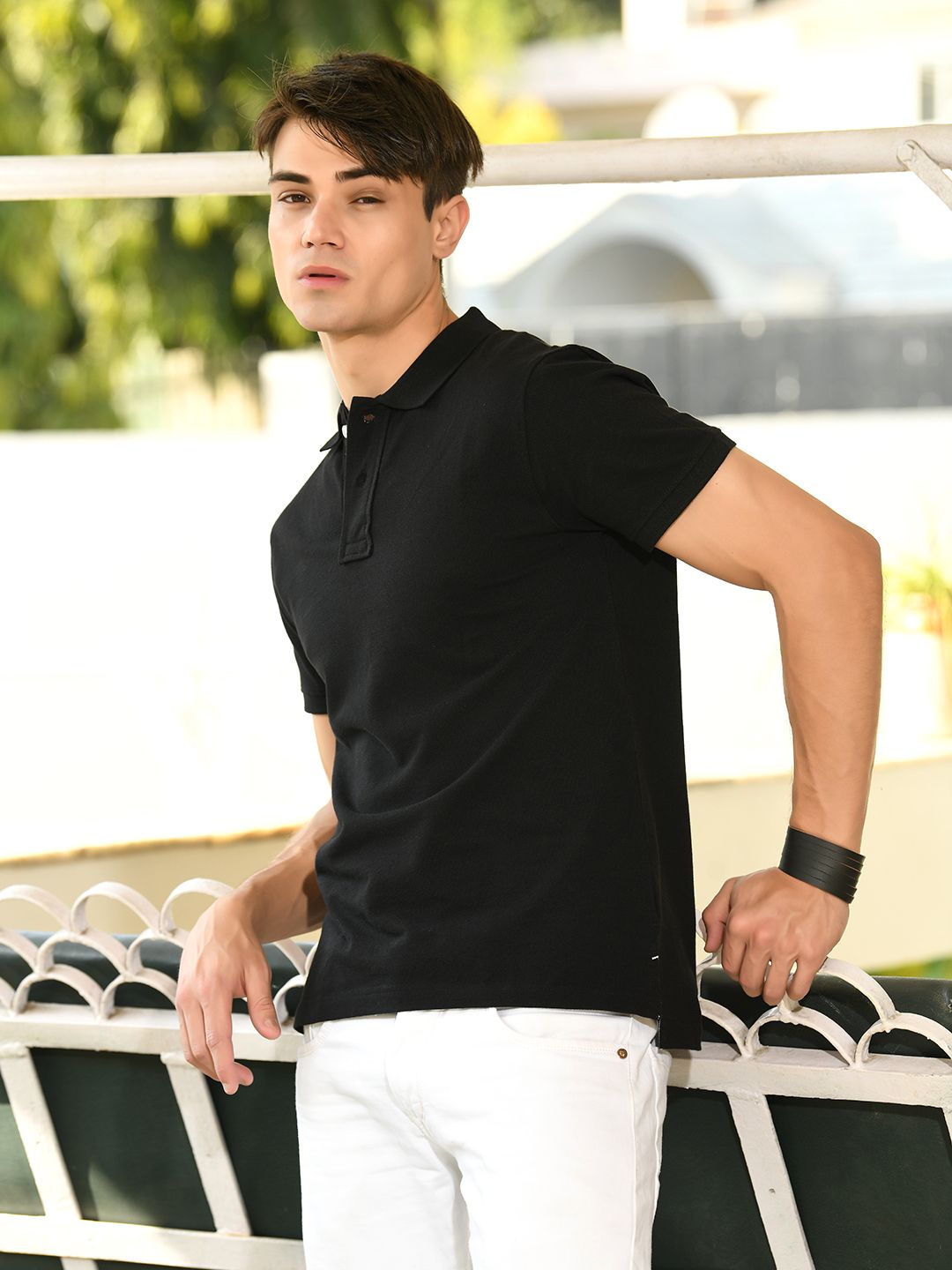 Black Pique Polo T-Shirt