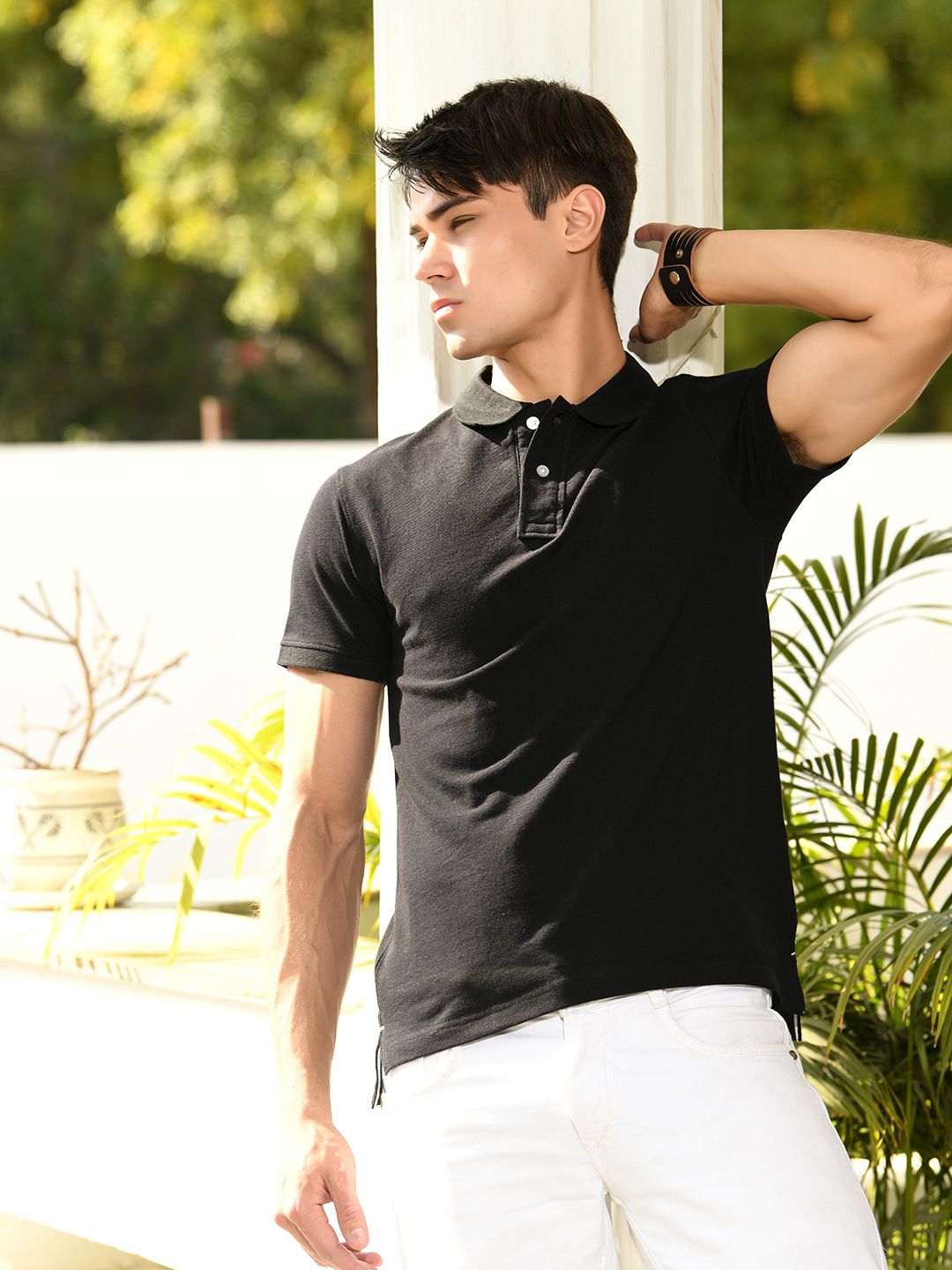 Black Pique Polo T-Shirt