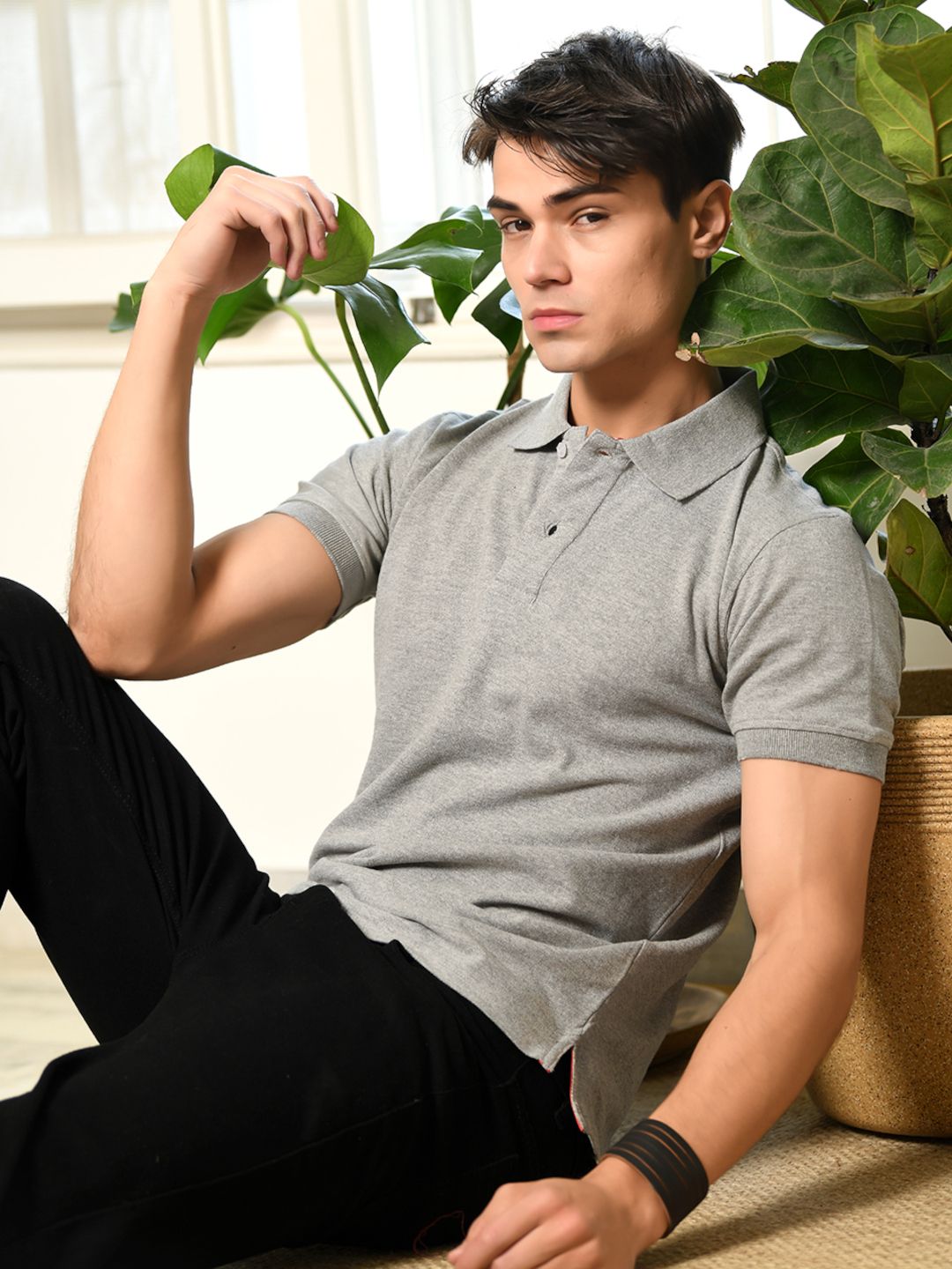 Grey Pique Polo T-Shirt