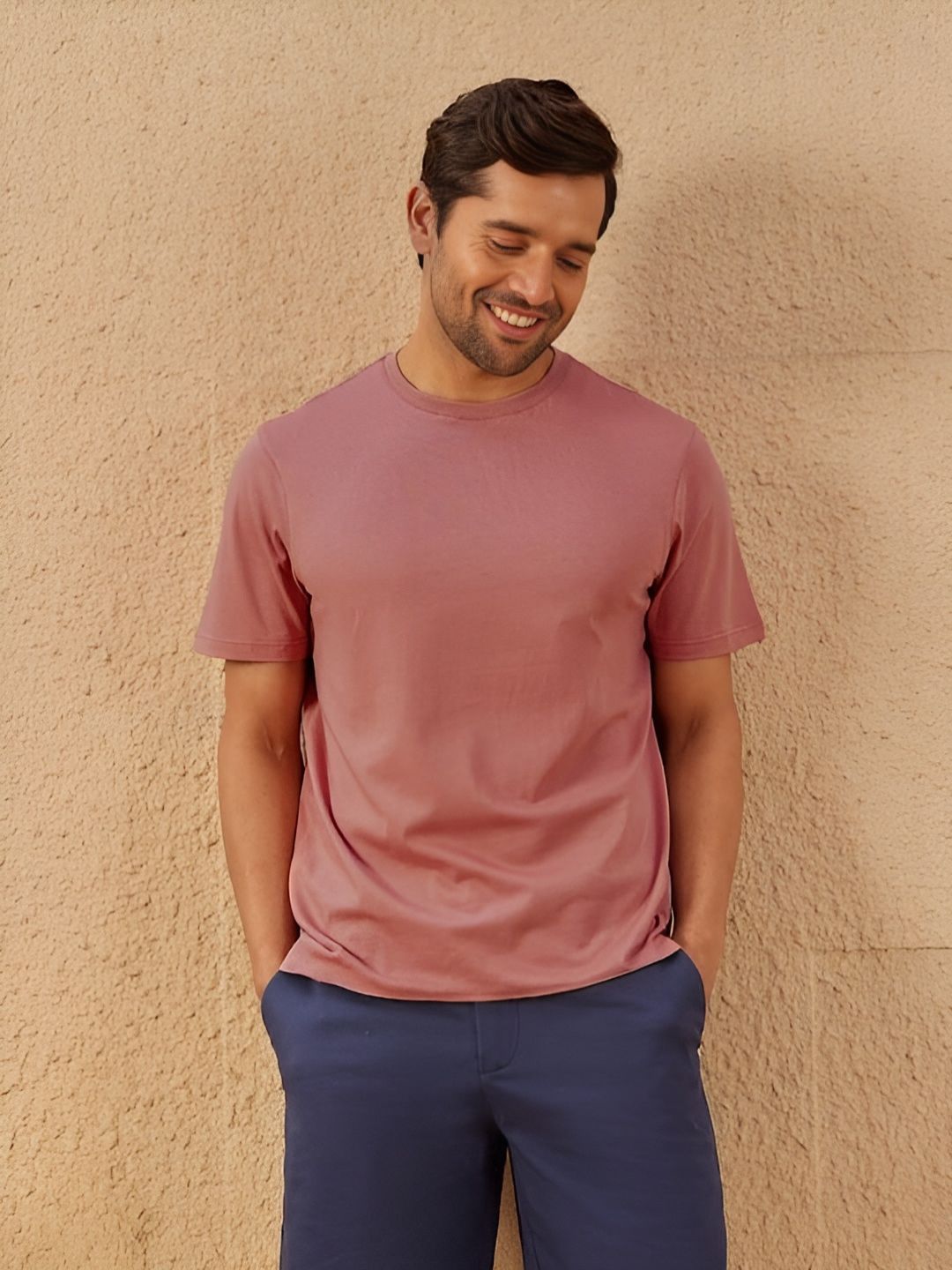 Pastel Pink Plain Round Neck T-Shirt