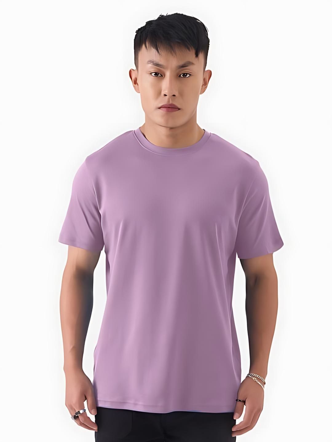 Lavender Plain Round Neck T-Shirt