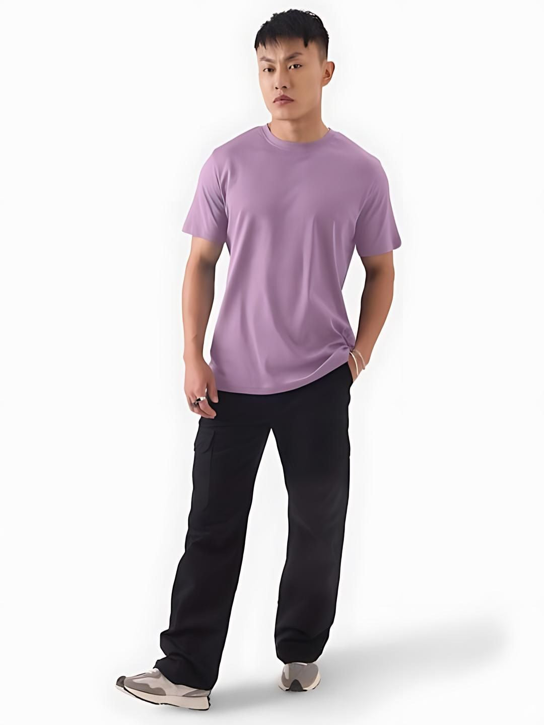 Lavender Plain Round Neck T-Shirt