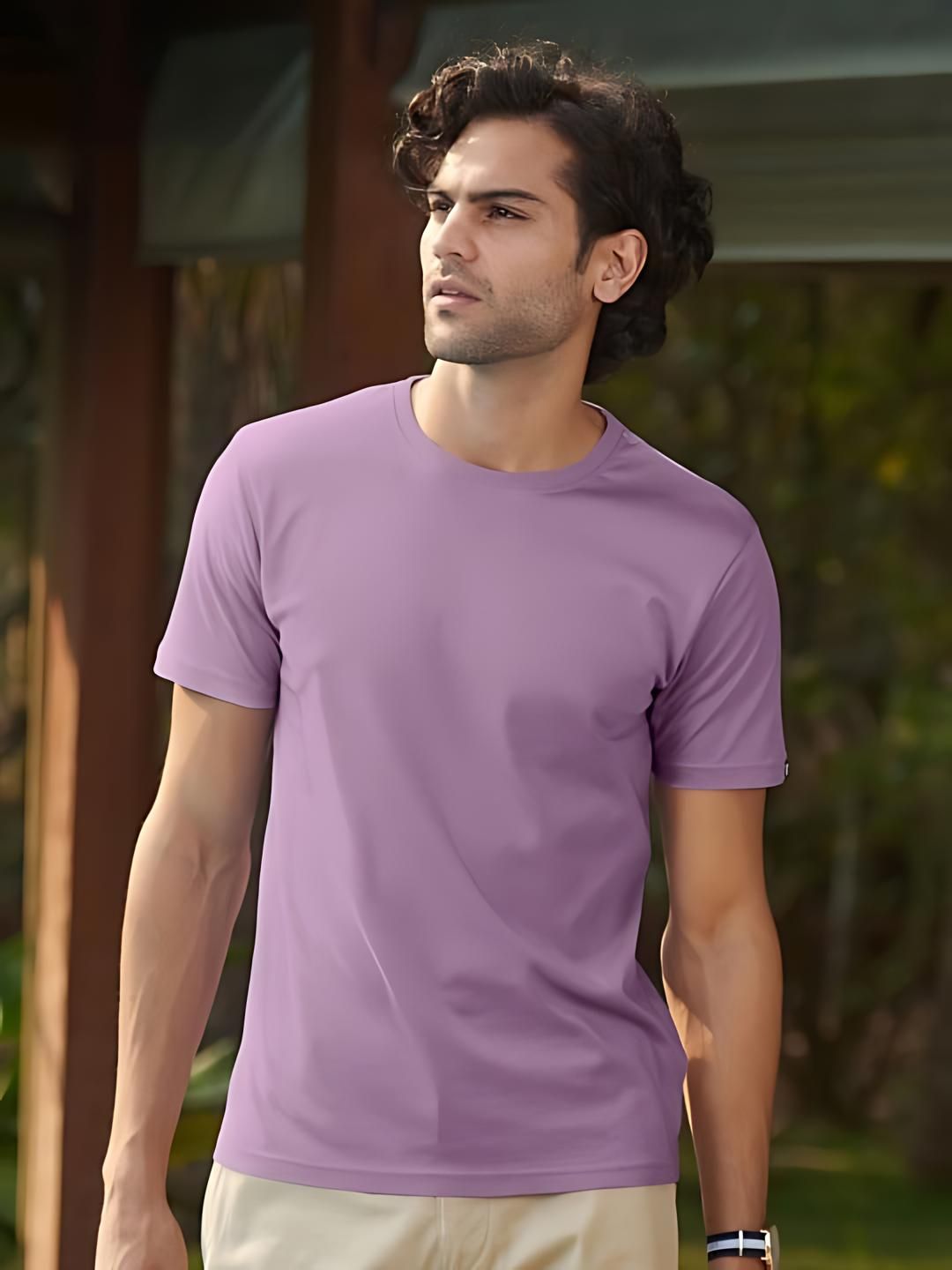 Lavender Plain Round Neck T-Shirt