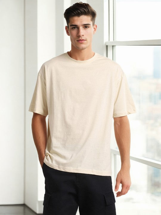 Beige Plain Oversized T-Shirt For Men