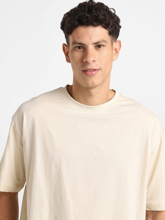 Beige Plain Oversized T-Shirt For Men