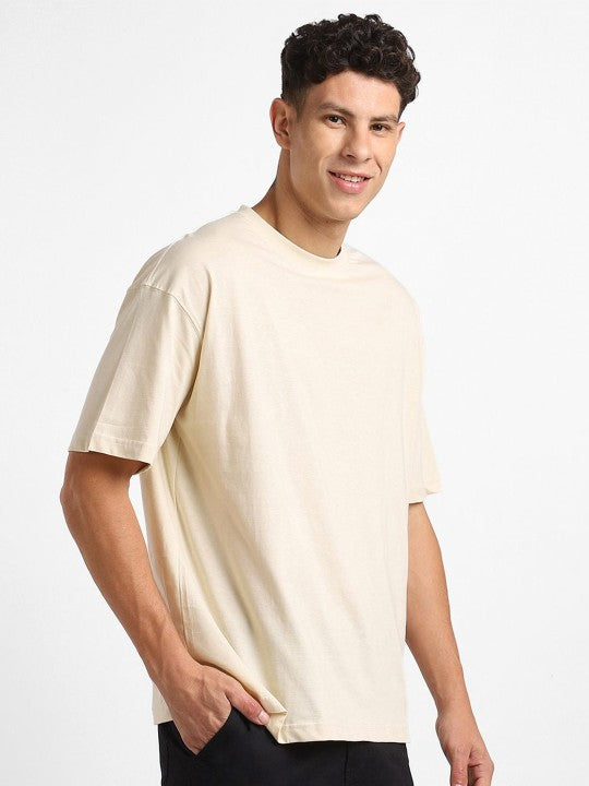 Beige Plain Oversized T-Shirt For Men