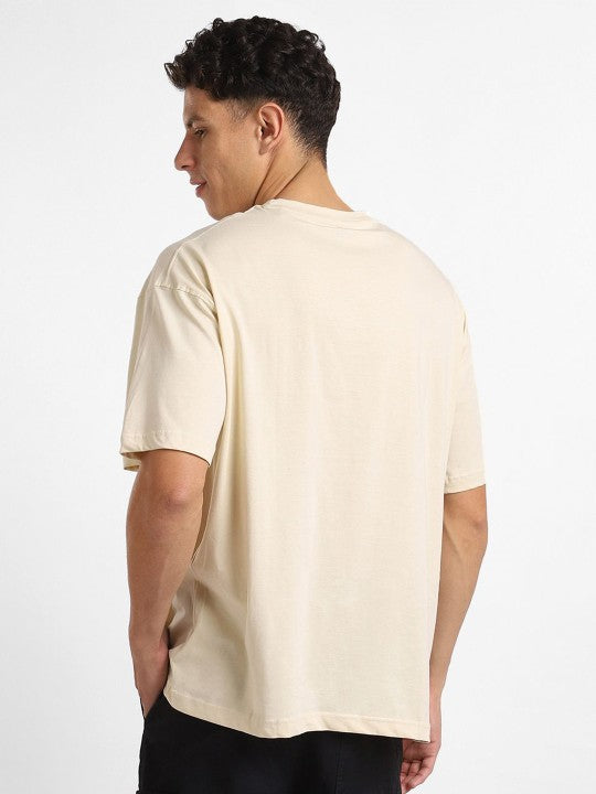 Beige Plain Oversized T-Shirt For Men