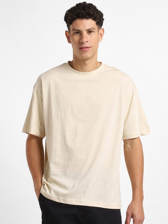 Beige Plain Oversized T-Shirt For Men