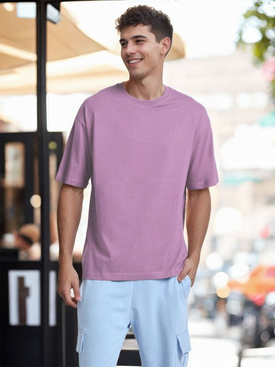 Lavender Plain Oversized T-Shirt For Men