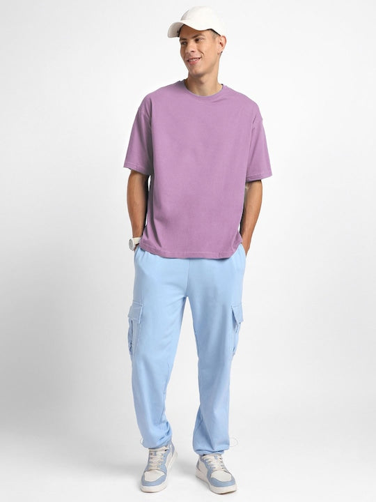 Lavender Plain Oversized T-Shirt For Men