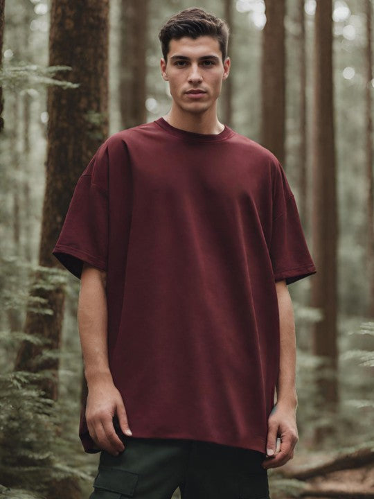 Maroon Plain Oversized T-Shirt For Men