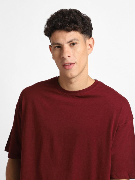 Maroon Plain Oversized T-Shirt For Men