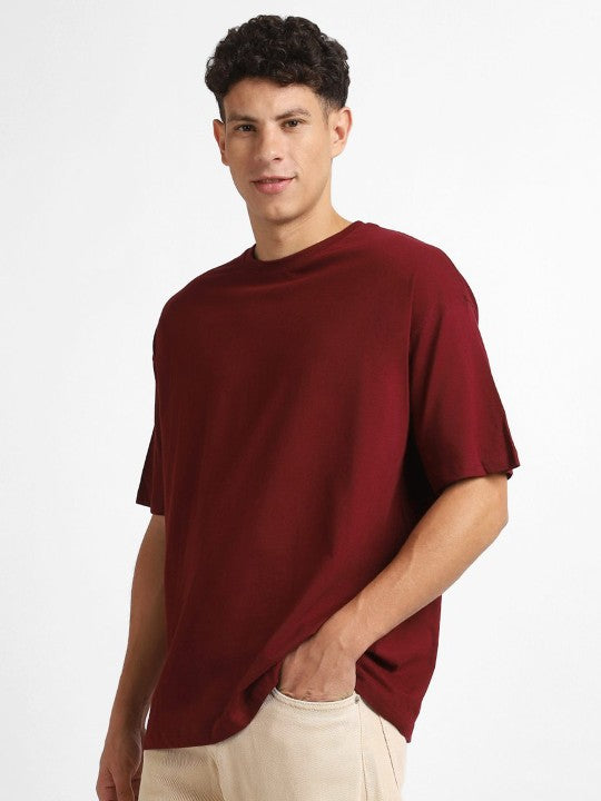 Maroon Plain Oversized T-Shirt For Men