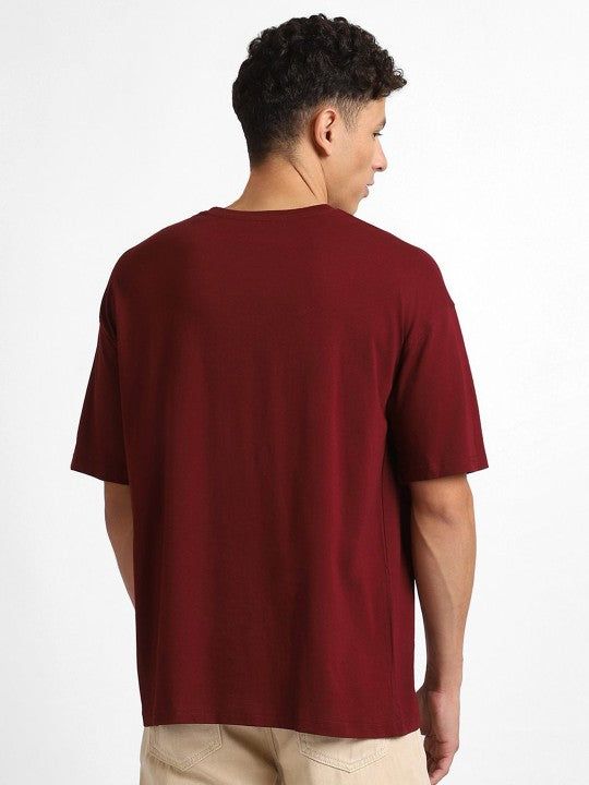 Maroon Plain Oversized T-Shirt For Men