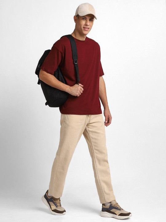 Maroon Plain Oversized T-Shirt For Men