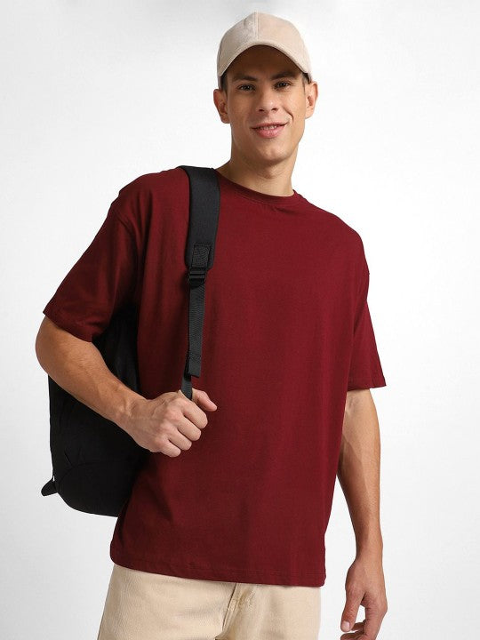 Maroon Plain Oversized T-Shirt For Men