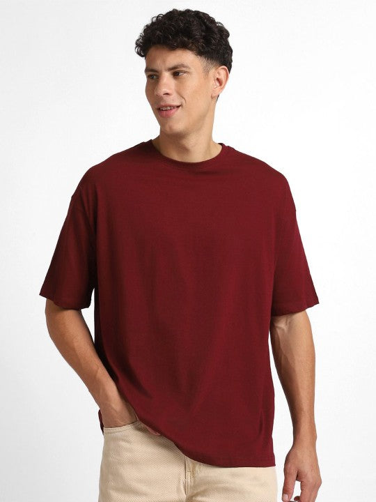 Maroon Plain Oversized T-Shirt For Men