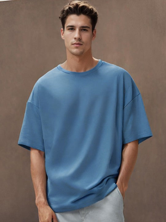 Navy Blue Plain Oversized T-Shirt For Men