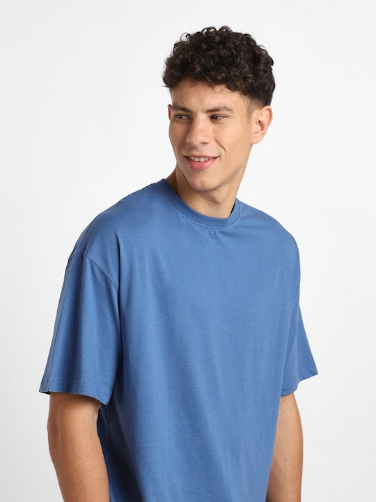 Navy Blue Plain Oversized T-Shirt For Men