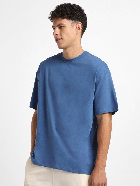 Navy Blue Plain Oversized T-Shirt For Men