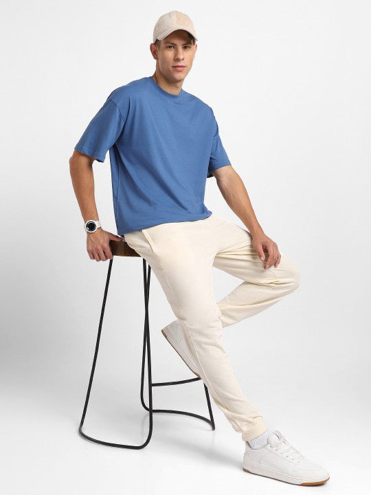 Navy Blue Plain Oversized T-Shirt For Men