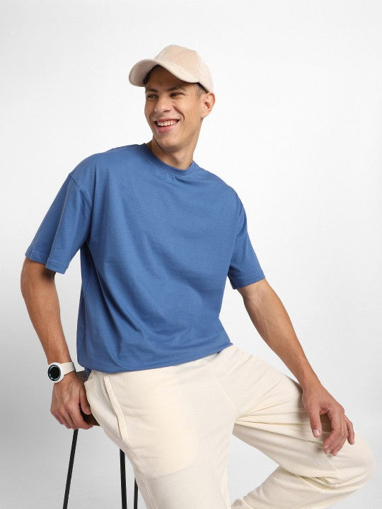 Navy Blue Plain Oversized T-Shirt For Men