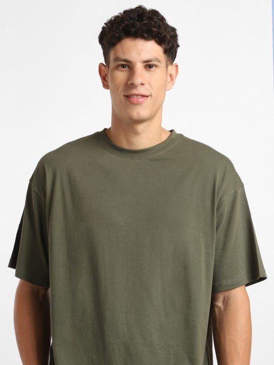 Olive Plain Oversized T-Shirt For Men