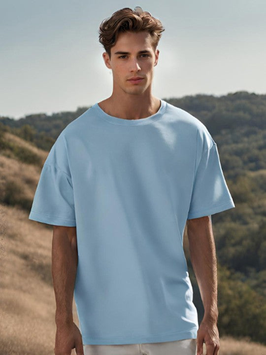Sky Blue Plain Oversized T-Shirt For Men