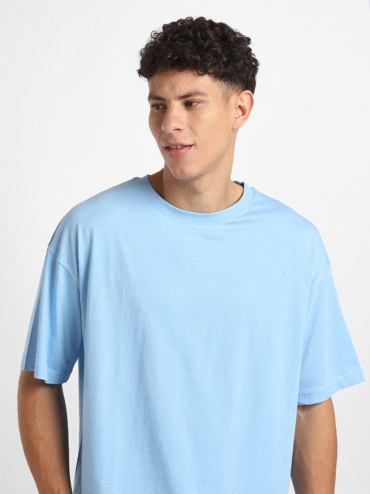 Sky Blue Plain Oversized T-Shirt For Men