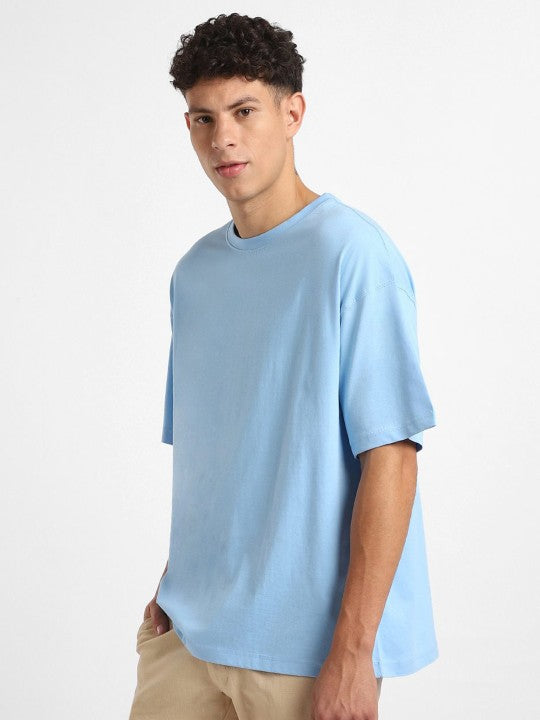 Sky Blue Plain Oversized T-Shirt For Men