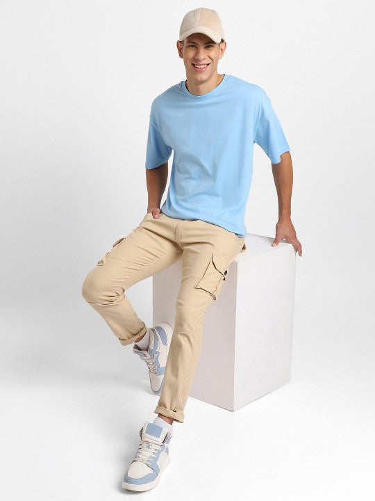 Sky Blue Plain Oversized T-Shirt For Men