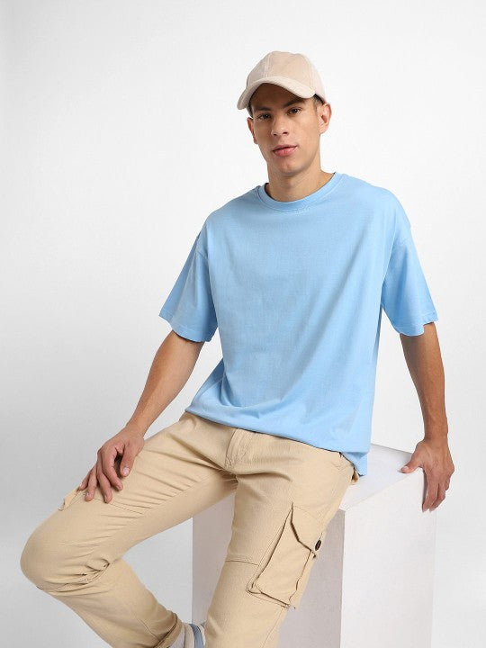 Sky Blue Plain Oversized T-Shirt For Men