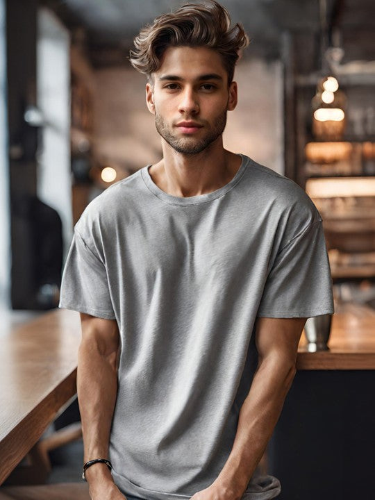 Steel Grey Plain Oversized T-Shirt For Men
