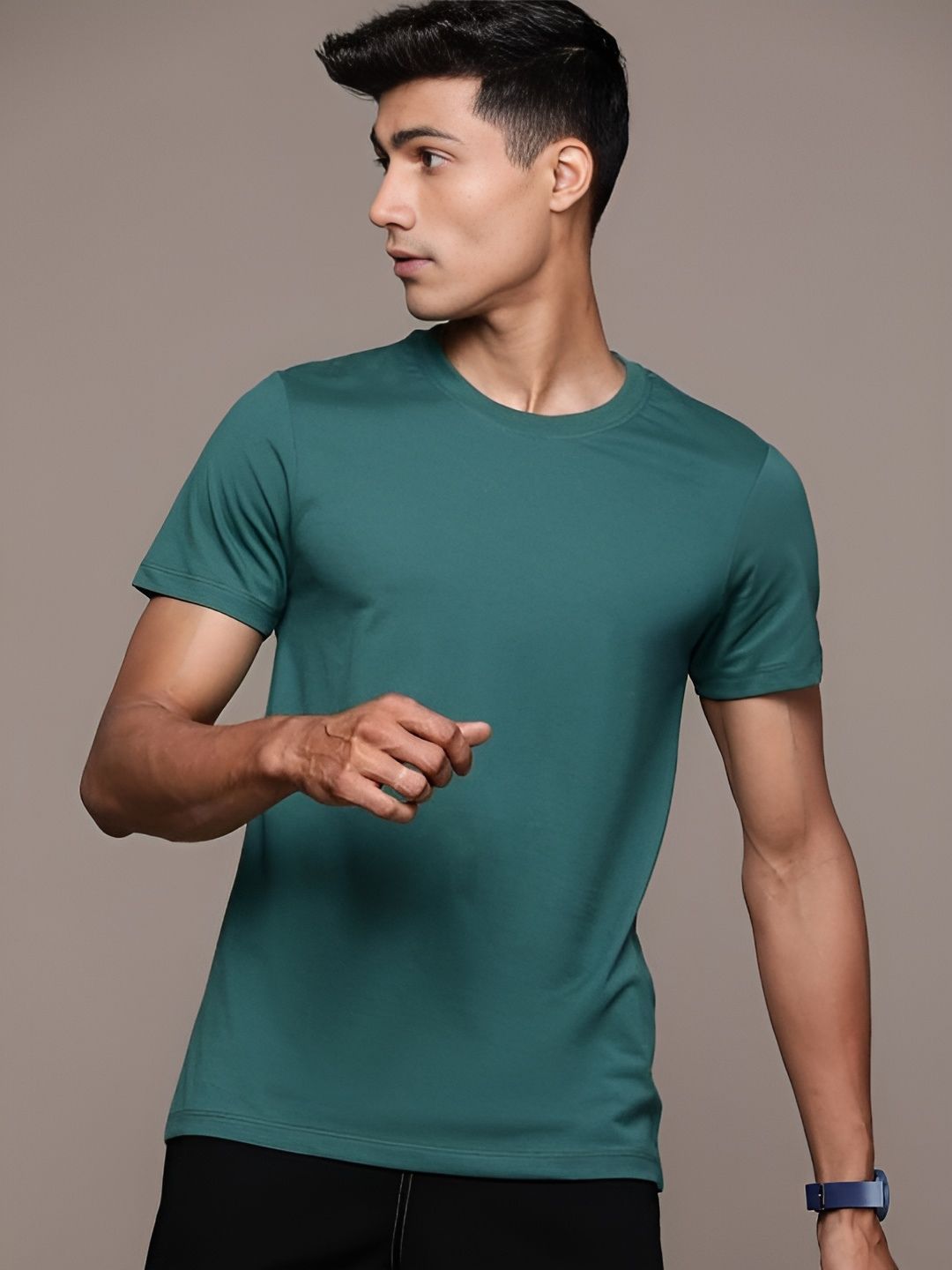 Teal Blue Plain Round Neck T-Shirt